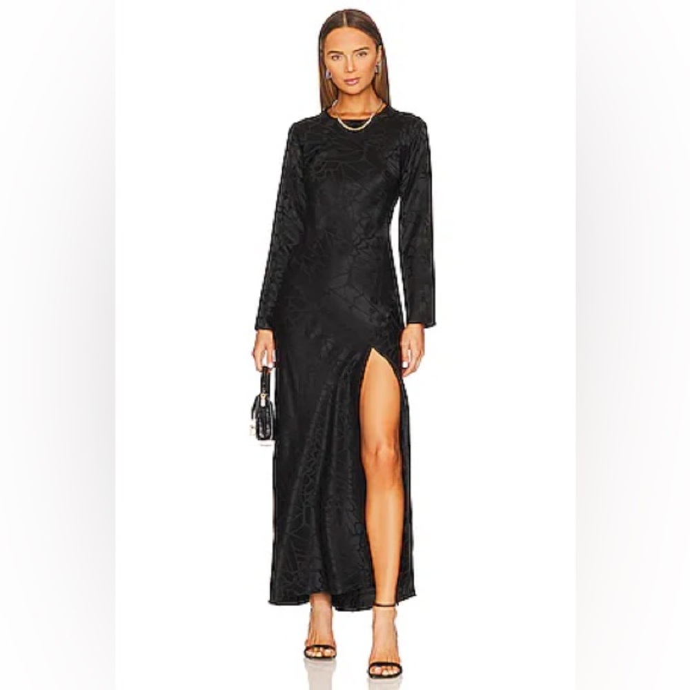 Anine Bing Freja Dress Large Black Jacquard Butterfly Pattern Maxi NWT